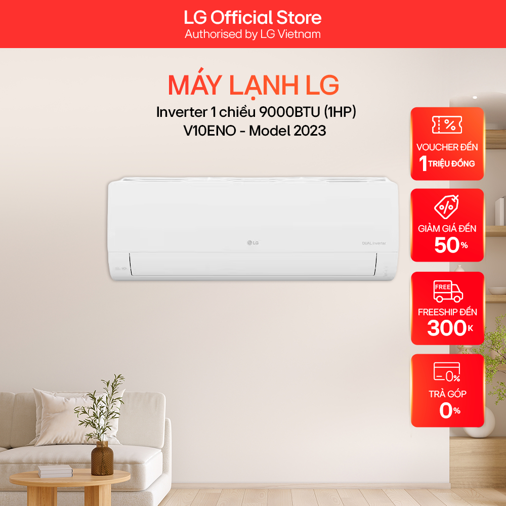 Máy Lạnh LG Inverter 1 chiều 9000BTU (1HP) V10ENO - Model 2023