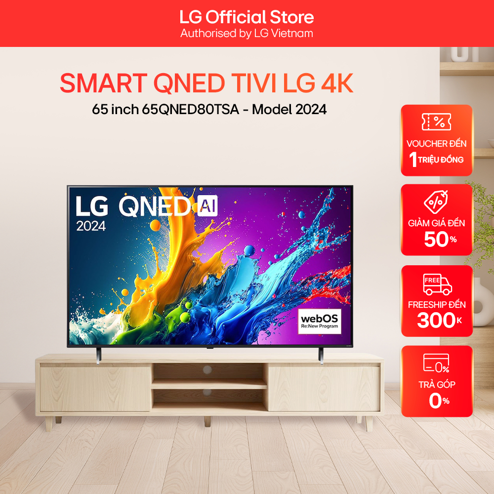 Smart QNED Tivi LG 65 inch 4K 65QNED80TSA - Model 2024