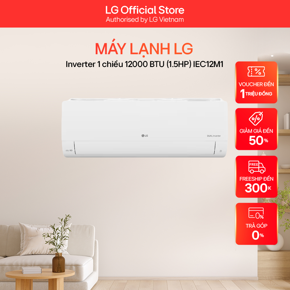 Máy lạnh LG DUALCOOL™Inverter 1 chiều 12.000 BTU (1.5HP) IEC12M1
