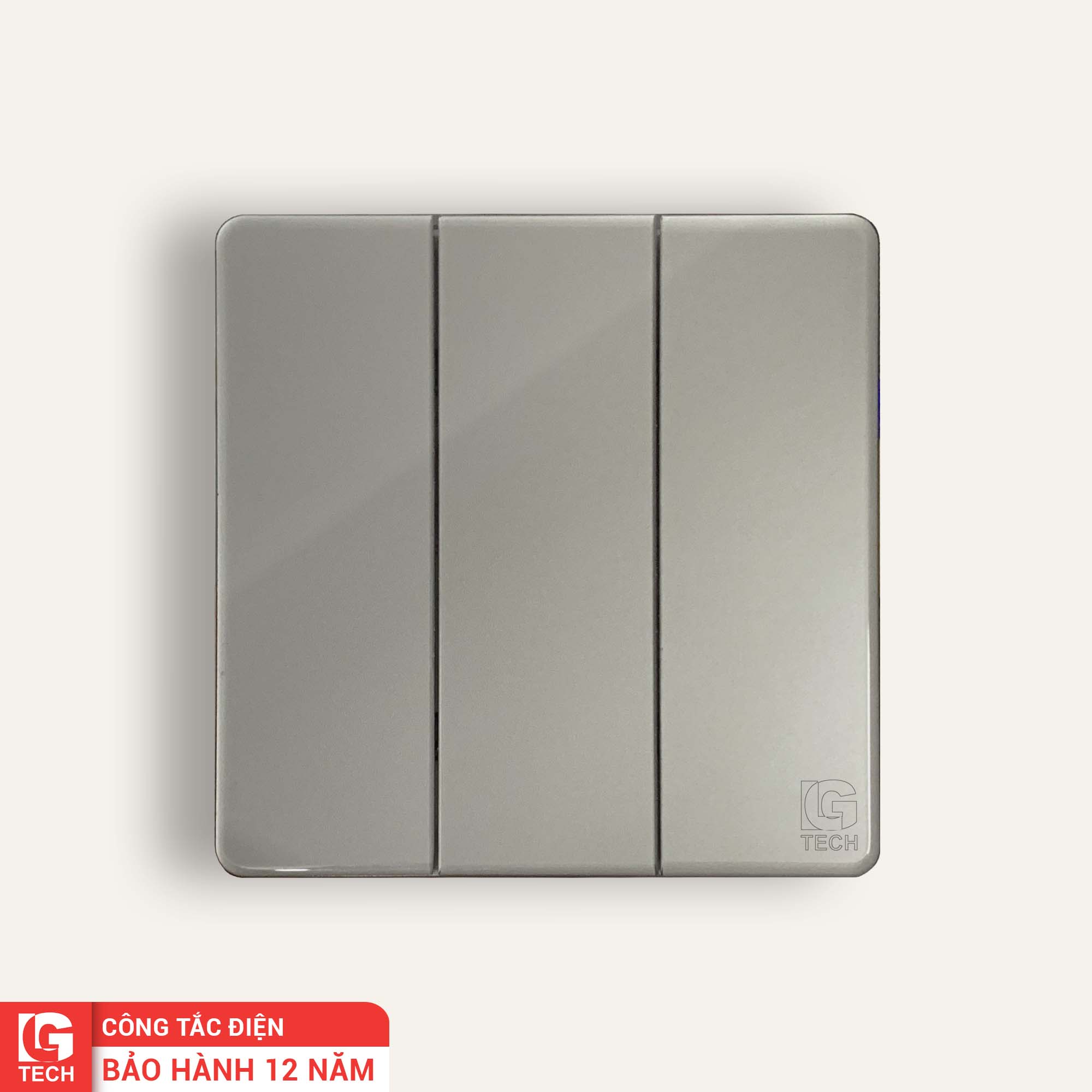 Công tắc tràn viền ba nút mặt kính màu xám LG-1SG-S3N-GRG